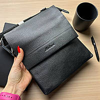 Чоловіча сумка через плече чорна класична з екошкіри 23х25 см