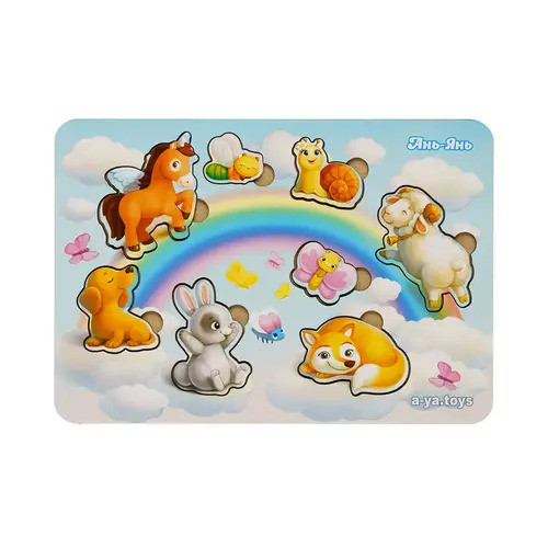 Маленька дерев'яна вкладка "Звірі на хмарах - 2" (Дерев'яні пазли для дітей)(ПСФ49), фото 1