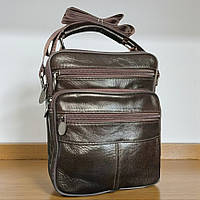 Шкіряна чоловіча сумка месенджер через плече коричнева сумка для чоловіків з натуральної шкіри 23*19 см