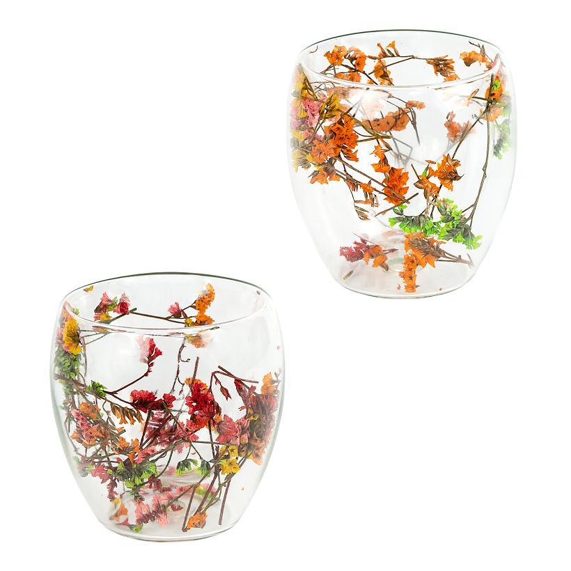 Склянка з подвійним дном 250 мл з квітами Набір 2 штуки (№-32), фото 1