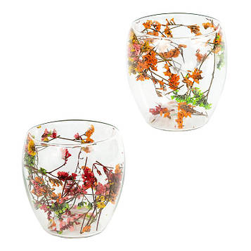 Склянка з подвійним дном 250 мл з квітами Набір 2 штуки (№-32)