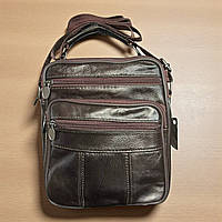 Шкіряна сумка месенджер через плече коричнева сумка для чоловіків з натуральної шкіри 23*19 см