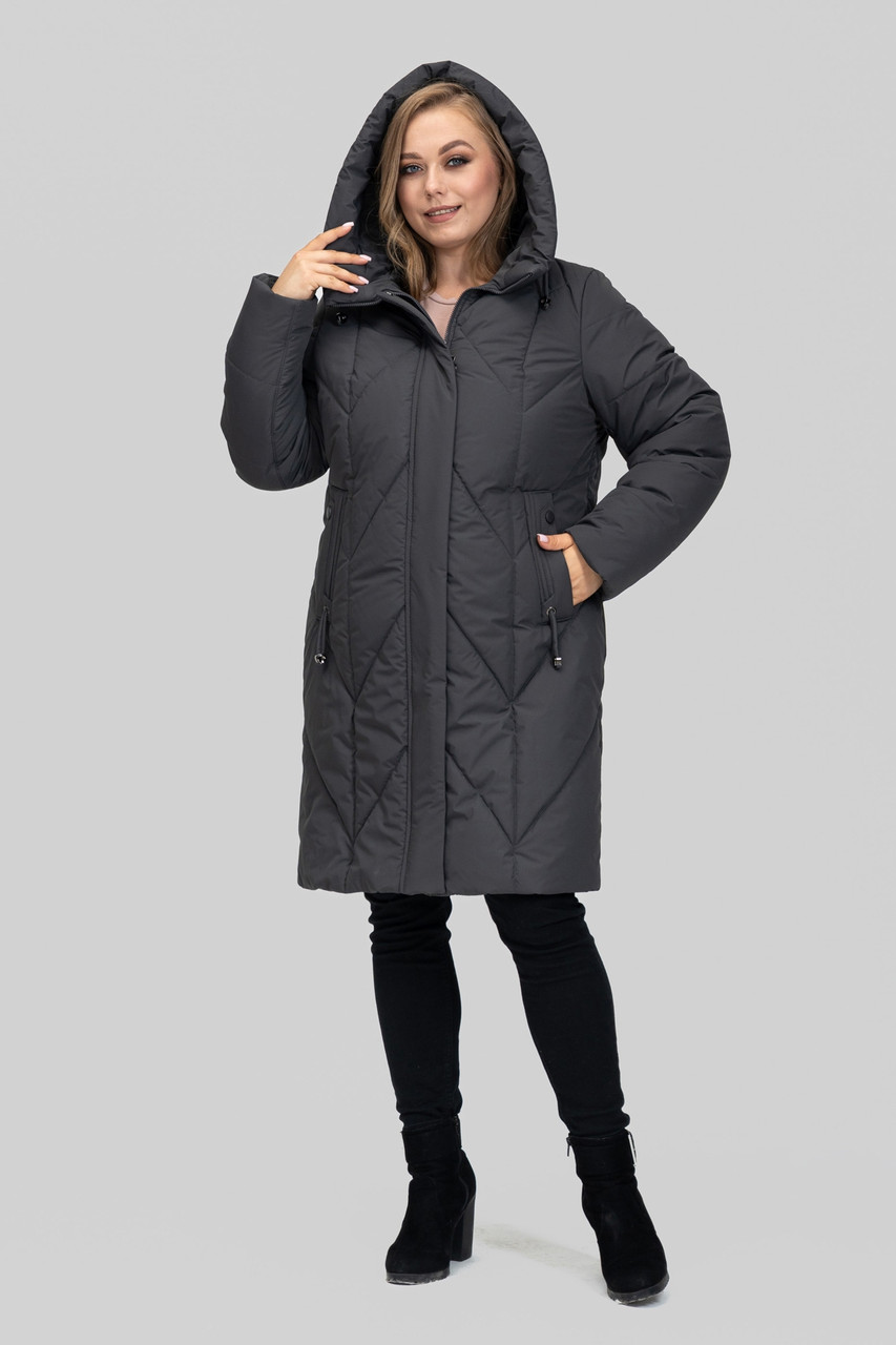 Зимове стьобане пальто з плащової тканини з високим коміром