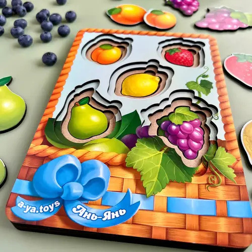 Дерев'яні іграшки Вкладиші більш-менш "Кошик із фруктами - 2" (ПСФ045), фото 1