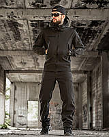 Чорний теплий тактичний вологозахисний костюм Soft Shell на флісі