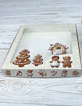 Коробка НР 200х200х30 мм / друк-Пряна/ вікно-Новий Рік-БУДИНОК