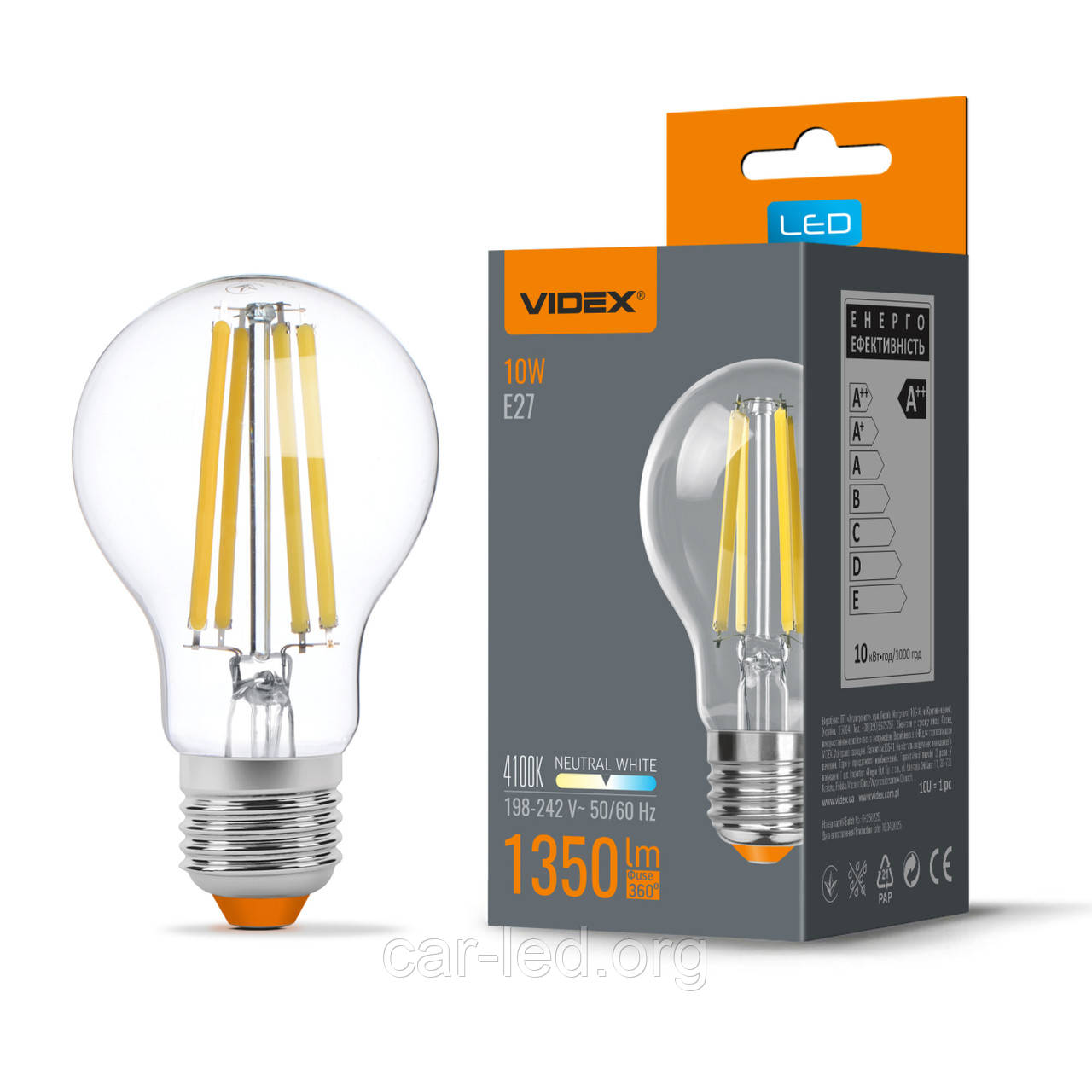 LED лампа VIDEX Filament A60F 10W E27 4100K, фото 1