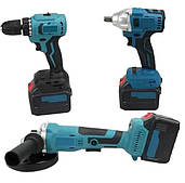 Набір акумуляторних інструментів 3 в 1 шурупокрут гайковерт кутова шліфмашина для ремонту та будівництва