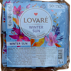 Чорний чай Lovare Winter Sun з пелюстками квітів та ароматом шафрану 50 пакетиків