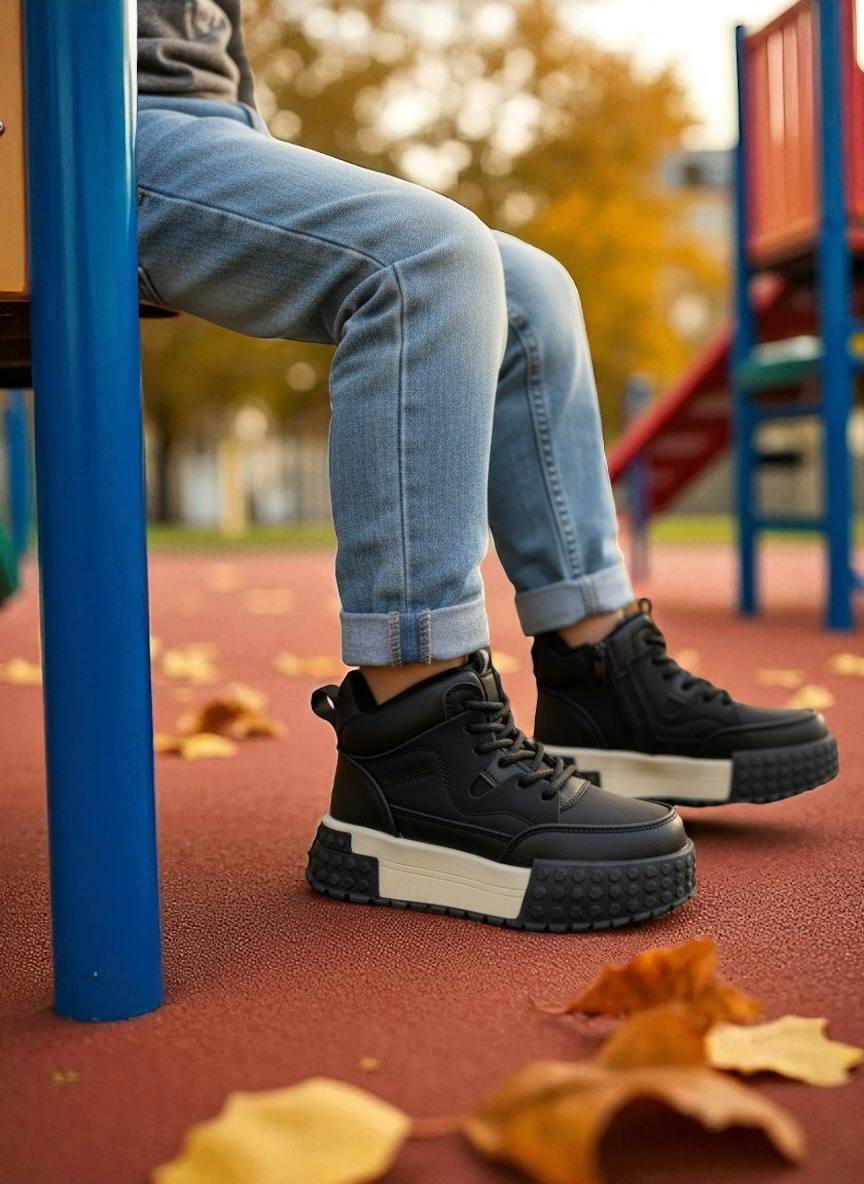 Дитяче демосизонне взуття для хлопчика черевики білі хайтопи утеплені на липучці РОЗМІР: 33,35, фото 1