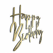 Happy Birthday золотий топер на бік торта 11*9 см, дзеркальний напис на день народження
