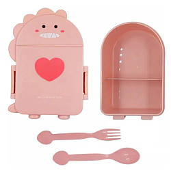 Ланч-бокс зі столовими приборами 19х13х6.5см, Рожевий / Ланч бокс / Контейнер для їжі / Судок для їжі