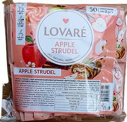 Чорний чай Lovare Apple Strudel з фруктами, спеціями та ароматом ванілі, карамелі й яблука 50 пакетиків