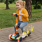 Дитячий самокат триколісний з підсвічуванням коліс, Помаранчевий / Самокат з сидінням для дітей, фото 2