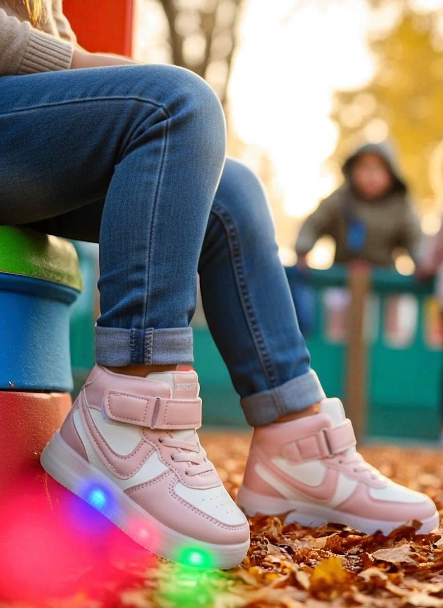 Дитяче демосизонне взуття для дівчаток, черевики, що світяться хайтопи утеплені на липучці. РАЗМЕР: 29, фото 1