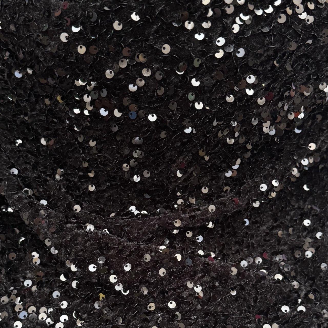Велюр тканина з паєткою 150 см 200 г/м2 Чорний з чорним, фото 1