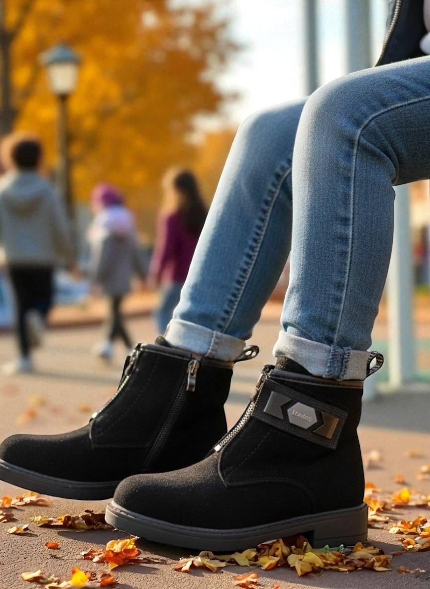 Дитяче демосизонне взуття для дівчаток, черевики, ошатні хайтопи утеплені на липучці. РАЗМЕР: 29-32, фото 1