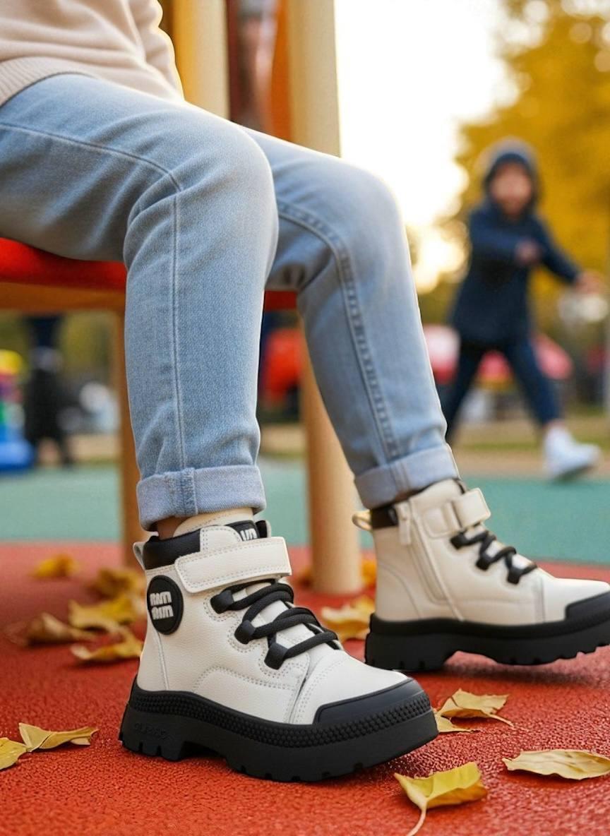 Дитяче демосизонне взуття для дівчаток, черевики, білі спортивні хайтопи утеплені на липучці. РАЗМЕР: 30, фото 1