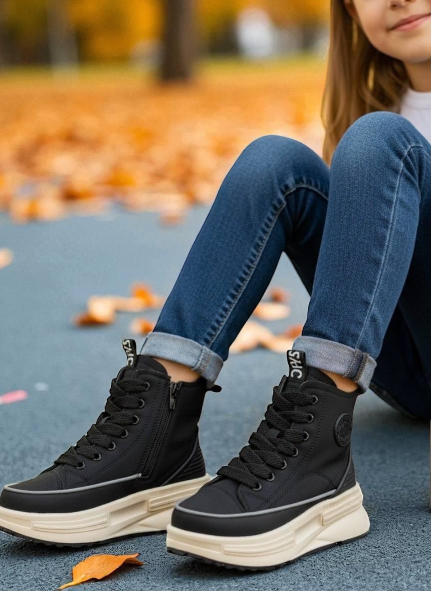 Дитяче демосизонне взуття для дівчаток, черевики, ошатні хайтопи утеплені на липучці. РОЗМІР: 32,34, фото 1