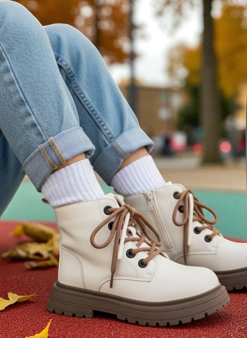 Дитяче демосизонне взуття для дівчаток, черевики, білі хайтопи утеплені на липучці. РОЗМІР: 31-37, фото 1