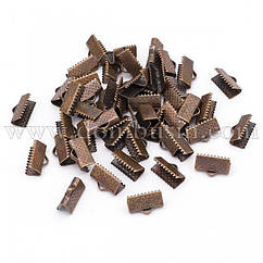 Концевики Затискачі для Стрічок, Залізні, Колір Мідний, 13х7х5мм, Отвір 2мм, 50 шт