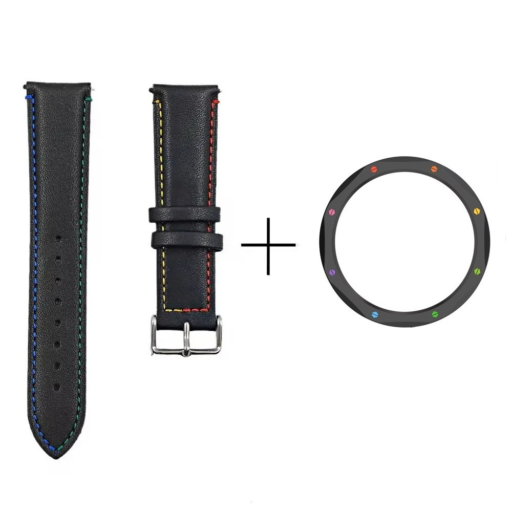 Комплект для Xiaomi Watch S3/S4 Black-multicolor (безель+шкіряний ремінець), фото 1