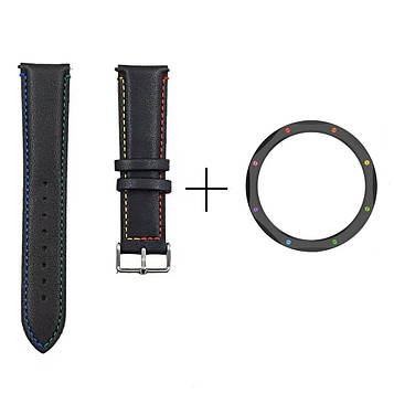 Комплект для Xiaomi Watch S3/S4 Black-multicolor (безель ATR+шкіряний ремінець)