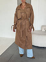 Жіночий замшевий тренч оверсайз, фото 3