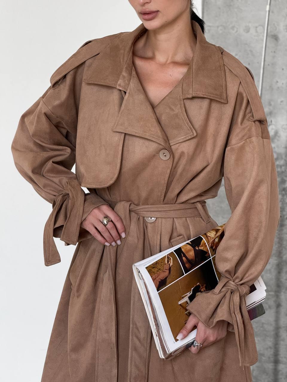 Жіночий замшевий тренч оверсайз, фото 1