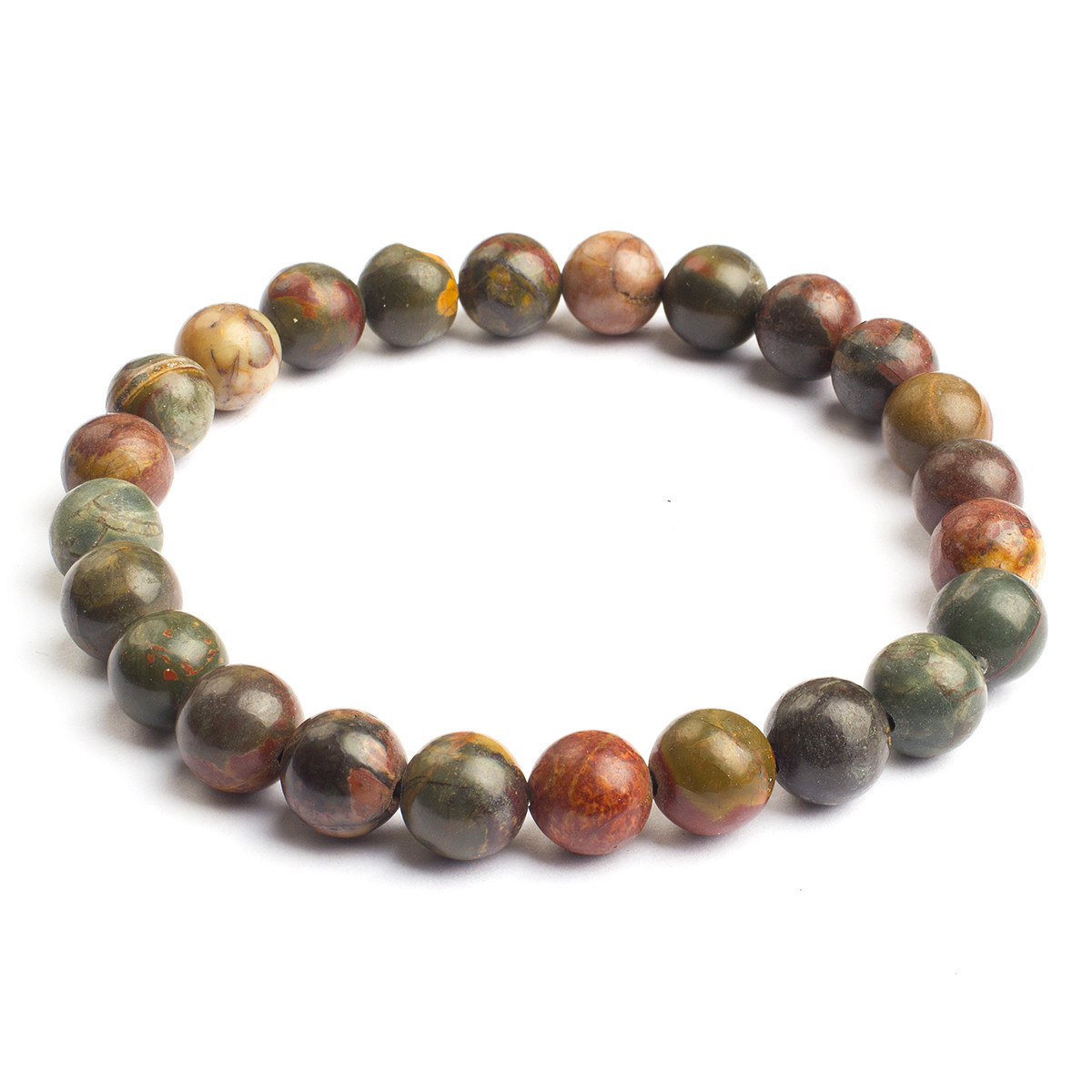 Браслет з Намистин Натуральна поліхромна Яшма Пікассо, Еластичний, 5.5-6см, Намистина 8мм, 20-23шт/браслет, фото 1