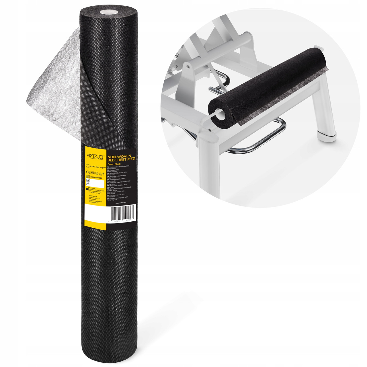 Простирадло одноразове 4FIZJO 50 м x 60 см у рулоні 18 г/м2 Black (P-5905973406826)