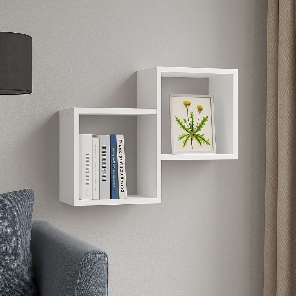Полиця навісна IdealMebel Куб 2, настінна полиця, книжкова полиця, декоративна полиця в кімнату, будинок., фото 1