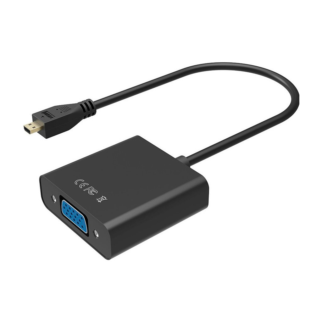 Перехідник micro HDMI M to VGA F 0.3m 4K/2K Black Voltronic, фото 1