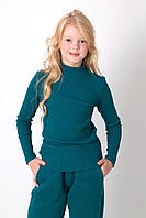 Гольф із подовженою горловиною для дівчинки — темно-бірюзовий легкий тм Mevis розмір 116