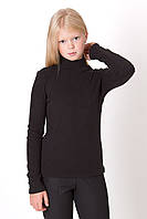 Чорна дитяча водолазка, приталений крій, висока горловина, трикотаж у рубчик тм Mevis розмір 152