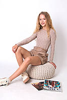 Лонгслів бежевий, з фактурним візерунком шахів, тм Mevis