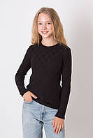 Лонгслів Mevis, трикотажний, з візерунком шахів, чорний