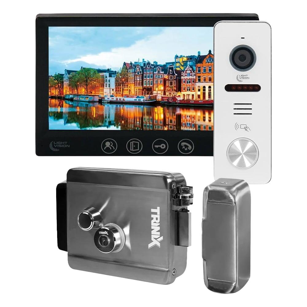 Комплект відеодомофона Light Vision з електрозамком: домофон 7" AMSTERDAM FHD Black, відеопанель 2Mp RIO FHD, фото 1