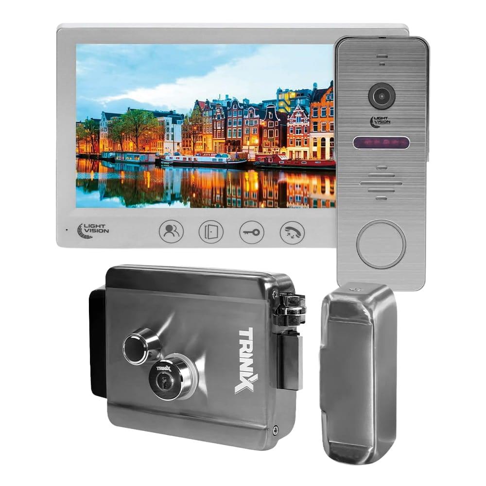 Комплект відеодомофона Light Vision з електрозамком: домофон 7" AMSTERDAM FHD White, відеопанель 2Mp RIO FHD, фото 1