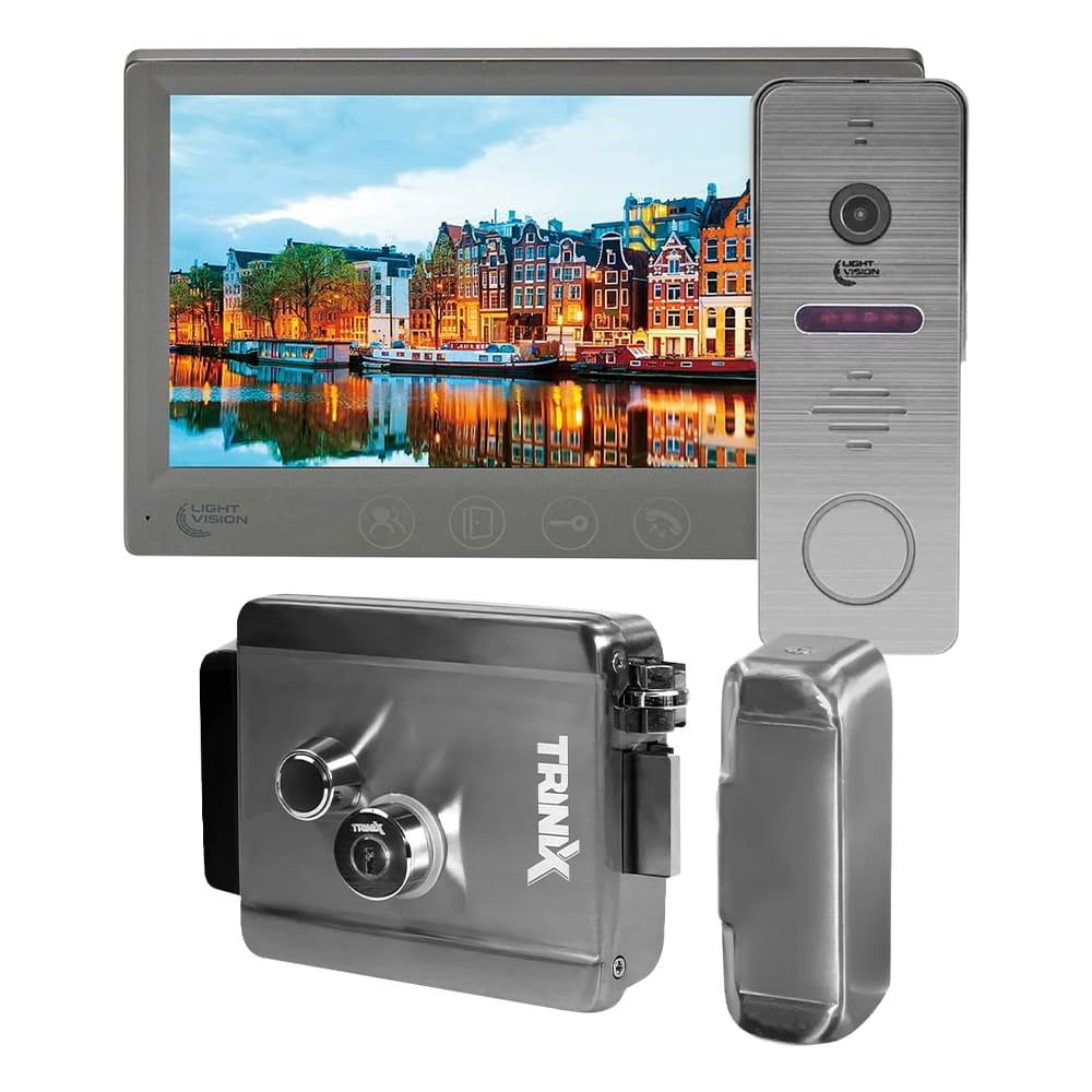 Комплект відеодомофона Light Vision з електрозамком: домофон 7" AMSTERDAM FHD Grey, відеопанель 2Mp RIO FHD, фото 1