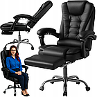 Офісне комп'ютерне крісло Primaveo з підніжкою | Еко-шкіра, Чорне, фото 3