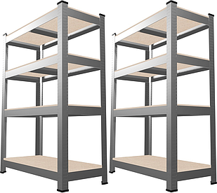 Набір з 2-х металевих стелажів (150 x 70 x 30 см) 4 полиці, навантаження - 150 кг на полицю, Сірий