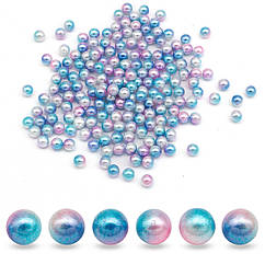 Перли Кульки Намистини Акрилові Райдужні, Градієнт Русалка, Темно-блакитні, 6мм, без отвору, 180шт/20г
