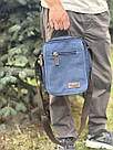 Універсальна текстильна чоловіча сумка на два відділення Vintage 20201 Синя, фото 10