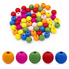 Намистини Дерев'яні Круглі Рельєфні, Мікс, 14мм, Отвір 3мм, близько 60шт/50г