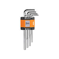 Набір шестигранних ключів HEX 1,5 - 10 мм, 9 шт., 
довгі, DIY-HKH31-LO/B