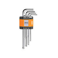 Набір шестигранних ключів HEX 1,5 - 10 мм з кулькою, 
9 шт., довгі, DIY-HKB31-LO/B