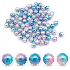 Перли Кульки Намистини Акрилові Райдужні, Градієнт Русалка, Темно-Блакитний, 8мм, без отвору, близько 75шт/20г