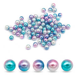 Перли Кульки Намистини Акрилові Райдужні, Градієнт Русалка, Круглі, Блакитний, 8мм, без отвору, 75шт/20г