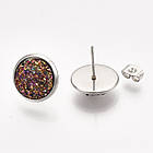 Сережки Пусети, Нерж. Сталь + Смола, Пурпурний, 14мм, Штифт: 0.8мм, 1 пара, фото 2